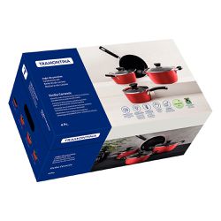 Jogo de Panelas Sicília em Alumínio com Revestimento Cerâmico Vermelho 4 Peças - Tramontina 