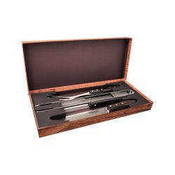 Jogo Trinchante em Aço Inox e Cabos de Madeira Polywood Castanho 3 Peças - Tramontina 