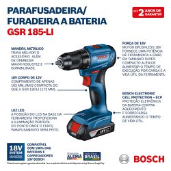 Furadeira Parafusadeira 18V GSR185- LI Sem Fio 2 baterias - Bosch 