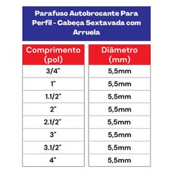  Kit Parafuso Autobrocante Cabeça Sextavada Com Arruela 5,5mm x1'' - 16,0003 (Com 100 Unidades) - Nord