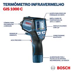 Termômetro infravermelho Bosch GIS 1000 C até 1000 ºC com Bluetooth