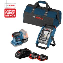 Combo Pague Menos Bosch 18V - Lanterna GLI 18V-1900 + Lixadeira GSS 18V-10, 18V, 2 baterias 18V 4,0Ah 1 carregador e 1 bolsa