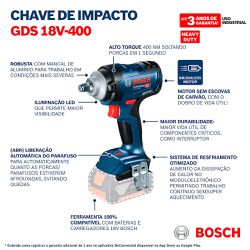 Chave de Impacto a bateria Bosch GDS 18V-400 Brushless 18V SB maleta