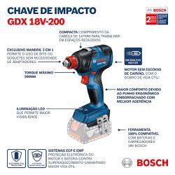 Chave de impacto a bateria Bosch GDX 18V-200 Brushless 18V SB