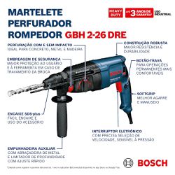Martelo Perfurador Rompedor Bosch GBH 2-26 DRE 800W 3,0J EPTA em Maleta