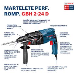Martelete Perfurador Bosch GBH 2-24 D 820W em maleta