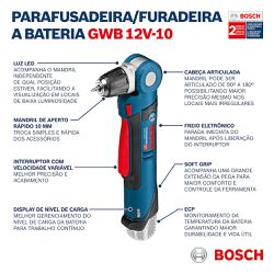 Furadeira e parafusadeira a bateria Bosch GWB 12V-10, SB, em maleta
