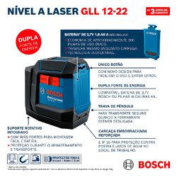 Nível à Laser Com Suporte Giratório 12M - GLL 12-22 (0601065220) - Bosch