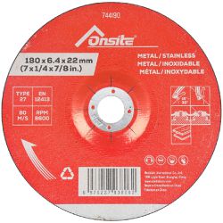 Disco de Desbaste Para Metal e Inox 7'' x 1/4'' x 7/8'' (744190) - Onsite