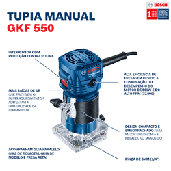 Tupia Bosch GKF 550 com 550W, com 2 Pinças
