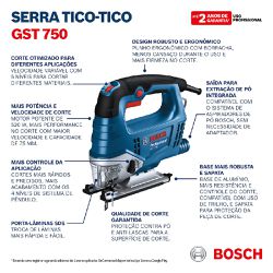 Serra tico tico Bosch GST 750 + 1 lâmina