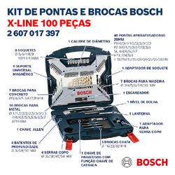 Kit de Pontas e Brocas em Titânio Bosch X-Line 100 Peças