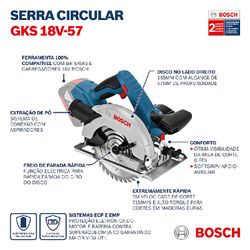 Serra Circular 3400RPM a Bateria 18V GKS 18V-57 - Bosch