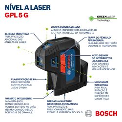 Nível a laser verde Bosch GPL 5 G de 5 pontos