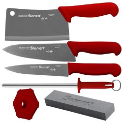 Kit de Facas Chef Com Cutelo Vermelho 6 Peças (BKK-6R1) - Starrett 