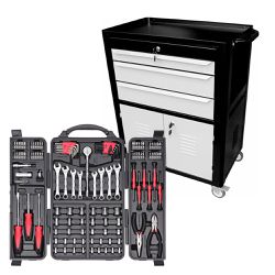 Carrinho Para Ferramentas Preto Com 3 Gavetas + Jogo de Ferramentas 129 Peças - Fercar
