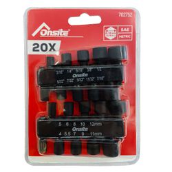 Jogo de Bits Canhão Impacto 5/32'' á 1/2'' - 4 á 12mm - 20 Peças (702752) - Onsite