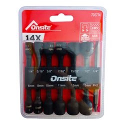 Jogo de Bits Canhão Impacto Magnético 1/4 á 1/2'' - 6 á 13mm - 14 Peças (702774) - Onsite