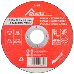 Kit Disco de Corte 4.1/2'' x 3,2mm x 7/8'' Com 20 Unidades (744138) - Onsite