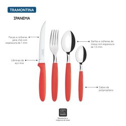 Faqueiro Ipanema em Inox Com 24 Peças Vermelho (23399/791) - Tramontina