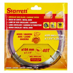 Lâmina de Serra Circular MD Para Madeira 184mm x 40D (CCS184-40AW) - Starrett