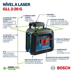 Nível a Laser 360° Com Tripé e Carregador GLL 2-20 G (0615A001YD) - Bosch