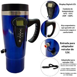 Copo Térmico Com Controle de Temperatura 12V Cores Sortidas (900089) - Tactix