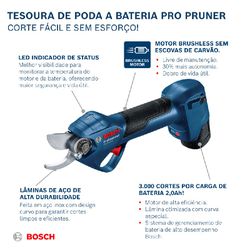 Tesoura de Poda a Bateria Pro Pruner BRUSHLESS 12V, 2 baterias, carregador e maleta - Bosch