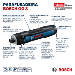  Parafusadeira a Bateria 3,6V Go3 Com 1 Ponta e Estojo (06019H22E0) - Bosch