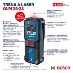 Trena Medidor a Laser Com Alcance de 25m (GLM 25-23) - Bosch