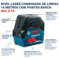 Nivel Laser Combinado 15 Metros GCL2-15 em maleta - Bosch