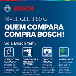 Nível a laser GLL 3-80 G, 120 m, 360º, em maleta - Bosch 