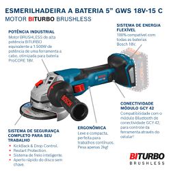 Esmerilhadeira à bateria Bosch GWS 18V-15 C, Brushless, 18V SB