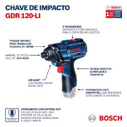 Chave de impacto GDR 120-LI, 12V, 2 baterias e maleta - Bosch 