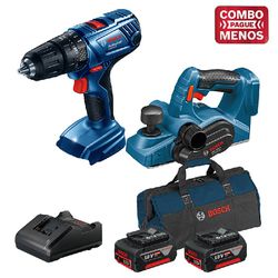 Kit Bosch Furadeira/Parafus + Plaina + 2 Baterias 18V + Maleta - Bosch