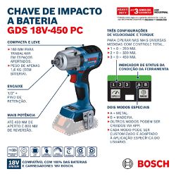 Chave de Impacto a Bateria 18V - 1/2'' SB (GDS 18V-450 PC) - Bosch