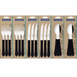 Jogo de Garfos, Facas e Colheres Leme Preto Com 18 Unidades - Tramontina