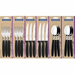 Jogo de Garfos, Facas e Colheres Ipanema Preto Com 18 Unidades - Tramontina