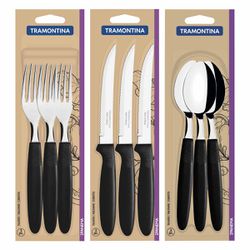 Jogo de Garfos, Facas e Colheres Ipanema Preto Com 9 Unidades - Tramontina