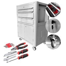 Carrinho Para Ferramentas Cinza Com 3 Gavetas + Jogo de Ferramentas 16 Peças - Fercar,