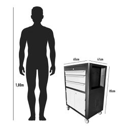 Carrinho Para Ferramentas Cinza Com 3 Gavetas + Jogo de Ferramentas 6 Peças - Fercar