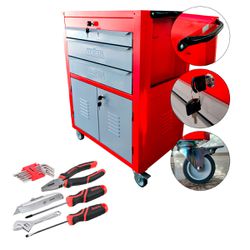 Carrinho Para Ferramentas Vermelho Com 3 Gavetas + Jogo de Ferramentas 16 Peças - Fercar