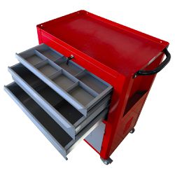 Carrinho Para Ferramentas Vermelho Com 3 Gavetas + Jogo de Ferramentas 8 Peças - Ferca
