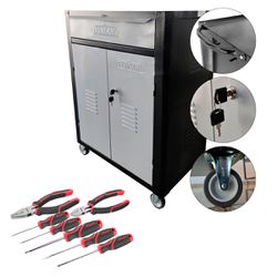 Carrinho Para Ferramentas Preto Com 1 Gaveta + Jogo de Ferramentas 7 Peças - Fercar