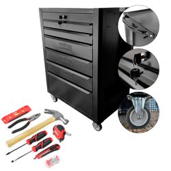 Carrinho Para Ferramentas Todo Preto Com 6 Gavetas + Jogo de Ferramentas 8 Peças - Fercar