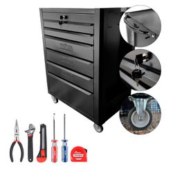 Carrinho Para Ferramentas Todo Preto Com 6 Gavetas + Jogo de Ferramentas 6 Peças - Fercar