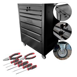 Carrinho Para Ferramentas Todo Preto Com 6 Gavetas + Jogo de Ferramentas 7 Peças - Fercar