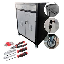 Carrinho Para Ferramentas Preto Com 1 Gaveta + Jogo de Ferramentas 16 Peças - Fercar