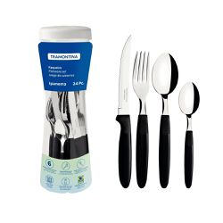 Faqueiro Ipanema em Aço Inox e Cabos de Polipropileno Preto 24 Peças - Tramontina 