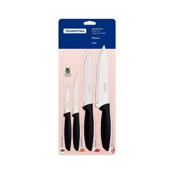 Jogo de Facas Plenus em Inox e Cabo de Polipropileno Preto 4 Peças - Tramontina 